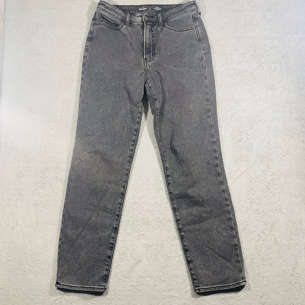 Old Navy‎ OG Straight Jeans Womens 8 Tall Grey High Rise Cozy Lined Denim